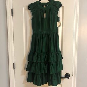 Milly New York cocktail dress in emerald green.